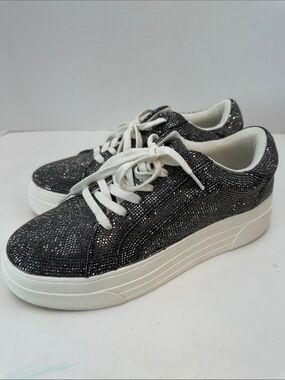 Jessica Simpson Black Glitter Lace-Up Sneakers with White Laces